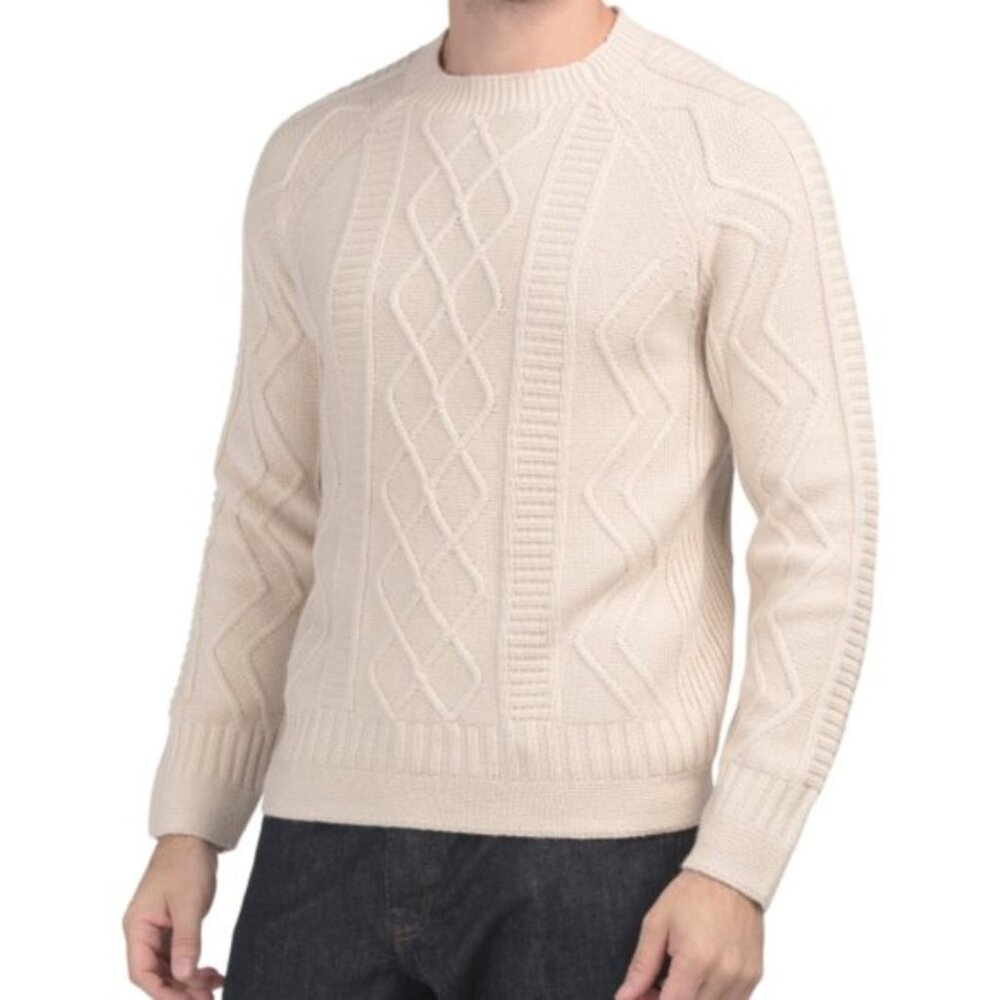Hunter Cable Knit Sweater Pullover Cream Cotton Wool Men's Crew Neck Soft Size S